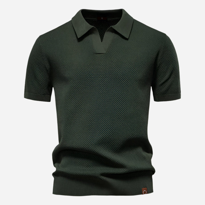 Men's Knit Polo Shirt - Short Sleeve Textured Open Placket