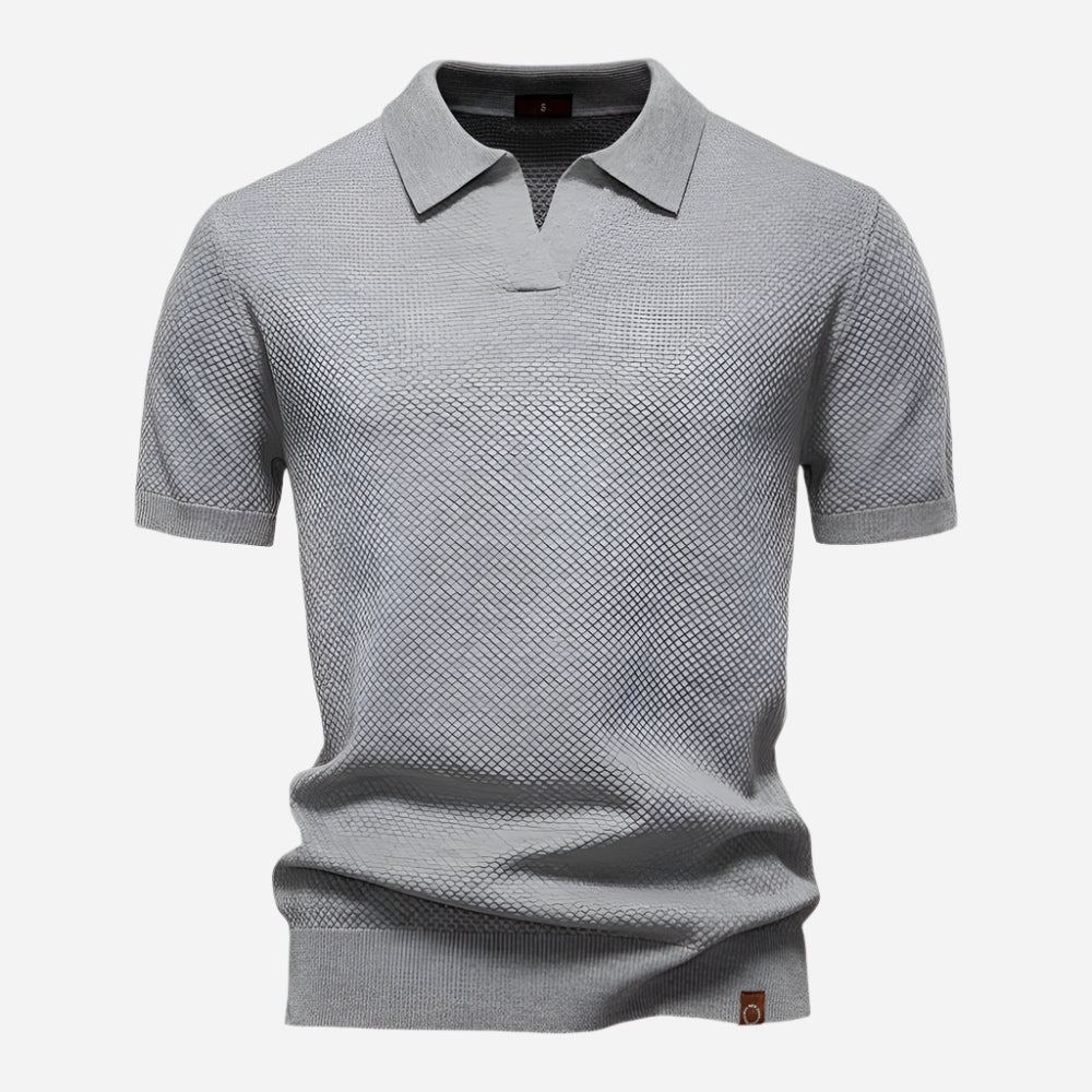 Men's Knit Polo Shirt - Short Sleeve Textured Open Placket