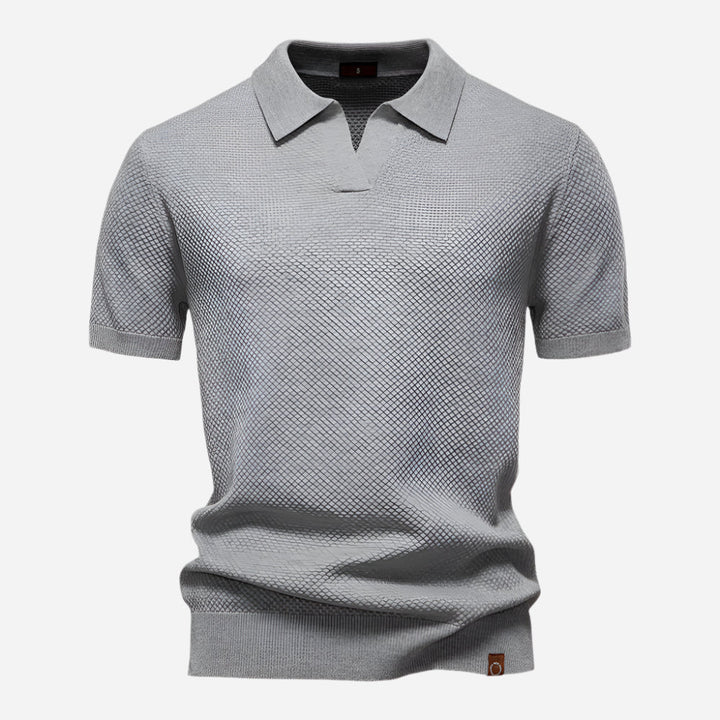 Men's Knit Polo Shirt - Short Sleeve Textured Open Placket