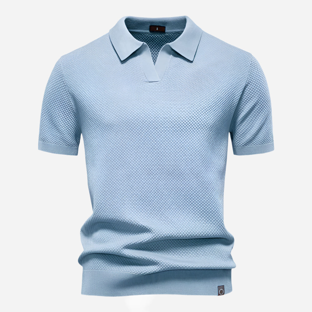 Men's Knit Polo Shirt - Short Sleeve Textured Open Placket