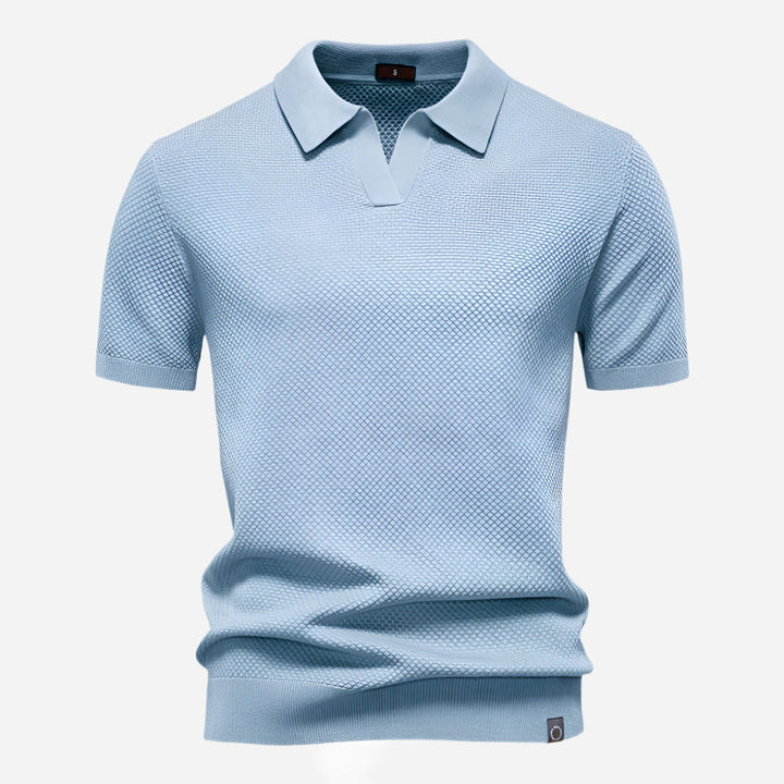 Men's Knit Polo Shirt - Short Sleeve Textured Open Placket