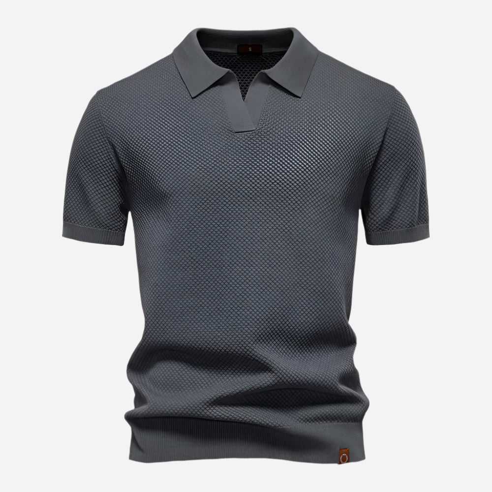 Men's Knit Polo Shirt - Short Sleeve Textured Open Placket