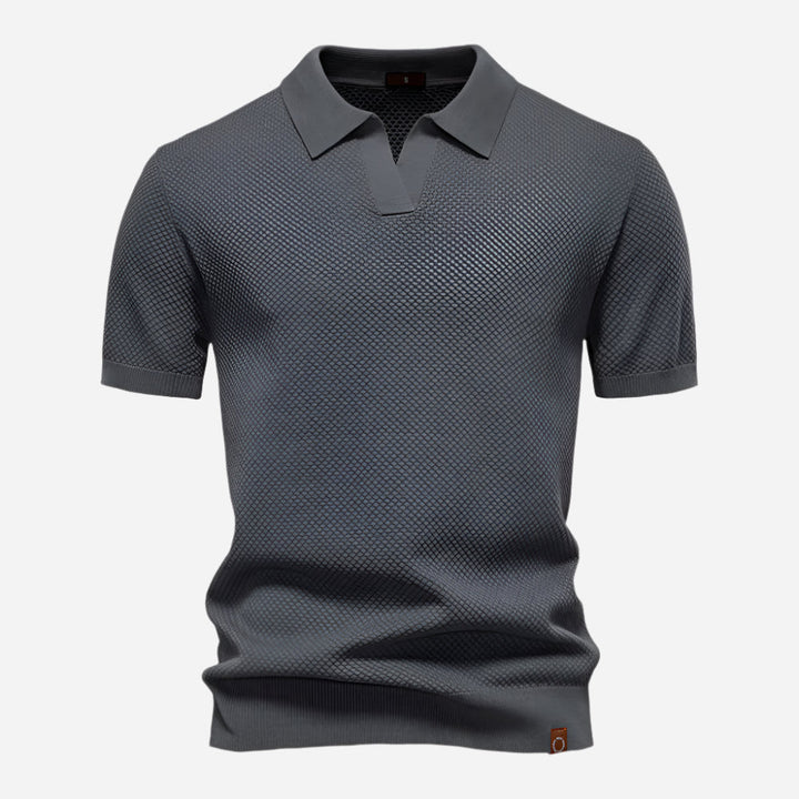 Men's Knit Polo Shirt - Short Sleeve Textured Open Placket