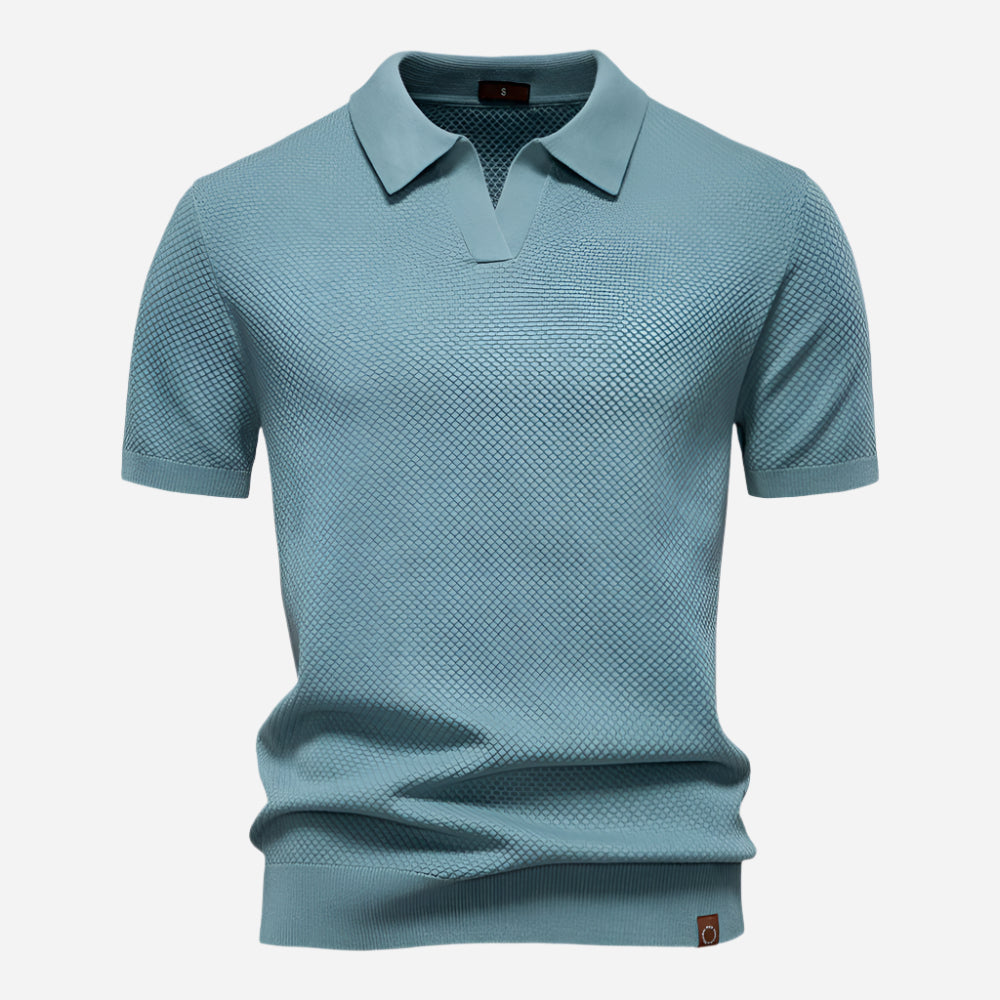 Men's Knit Polo Shirt - Short Sleeve Textured Open Placket