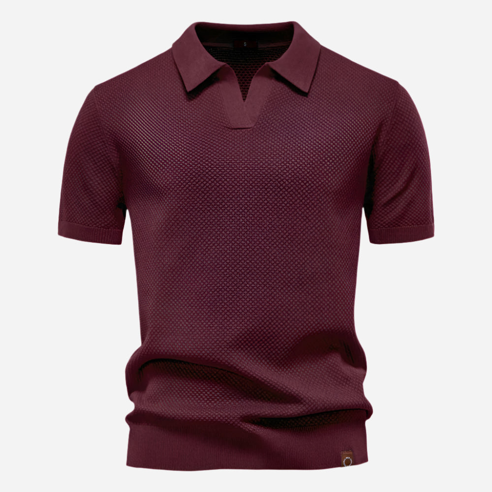 Men's Knit Polo Shirt - Short Sleeve Textured Open Placket