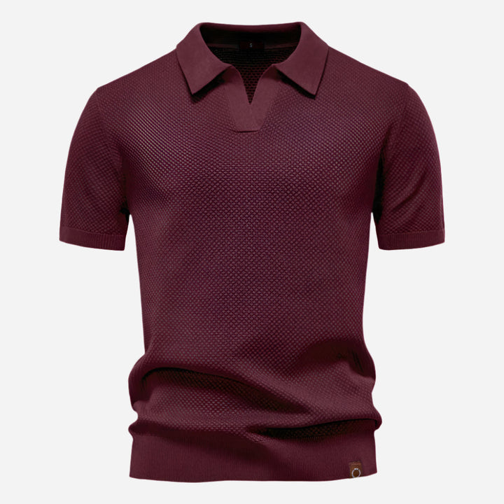 Men's Knit Polo Shirt - Short Sleeve Textured Open Placket