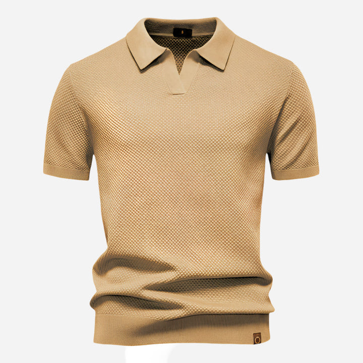 Men's Knit Polo Shirt - Short Sleeve Textured Open Placket
