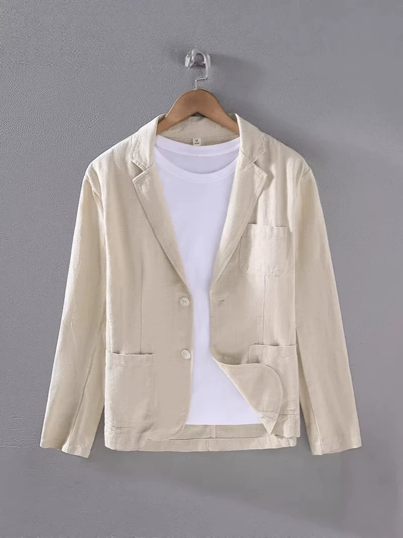 Men's Linen Blazer - Notch Lapel Single Breasted Patch Pocket