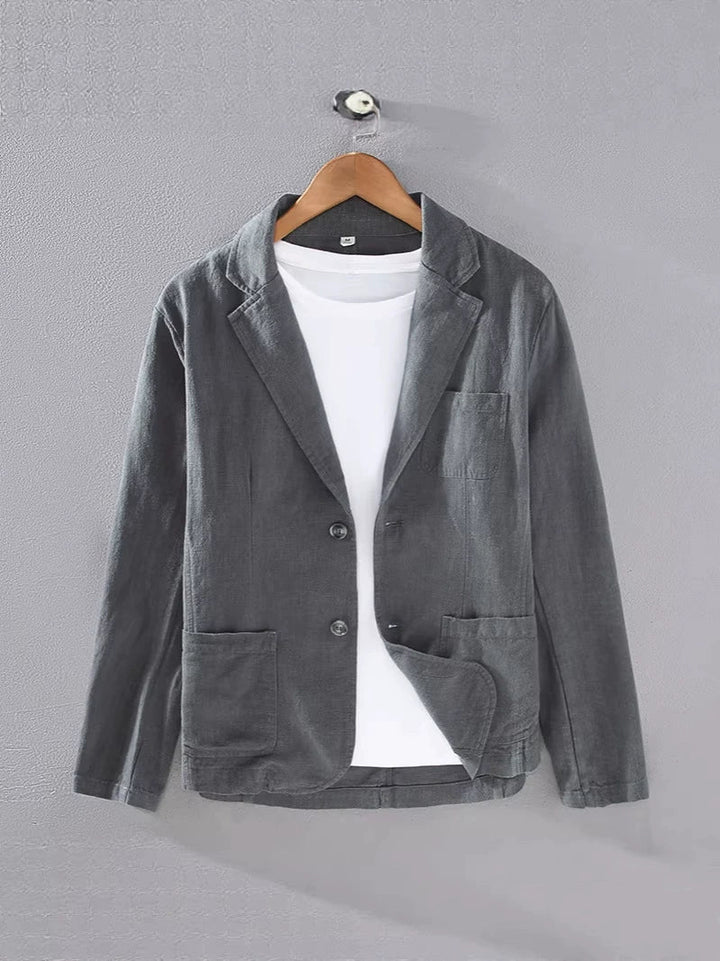 Men's Linen Blazer - Notch Lapel Single Breasted Patch Pocket