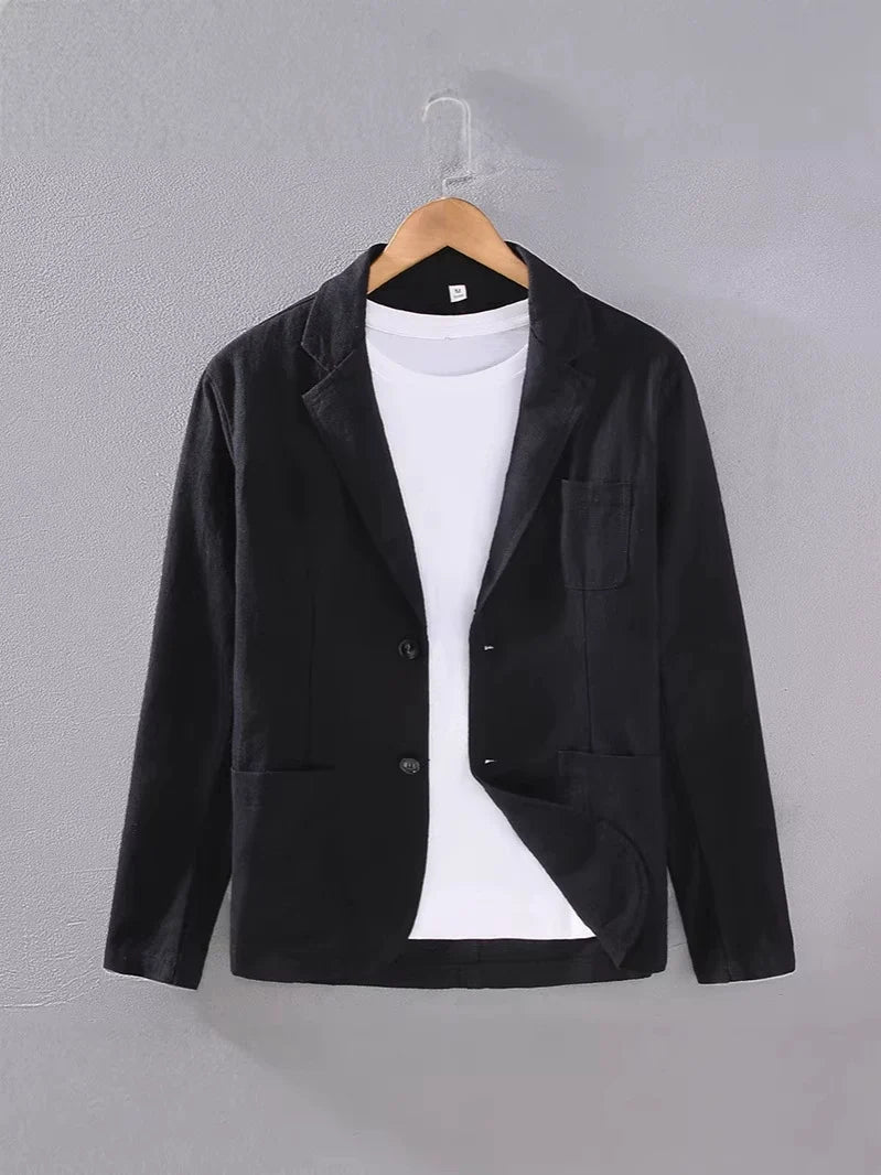 Men's Linen Blazer - Notch Lapel Single Breasted Patch Pocket