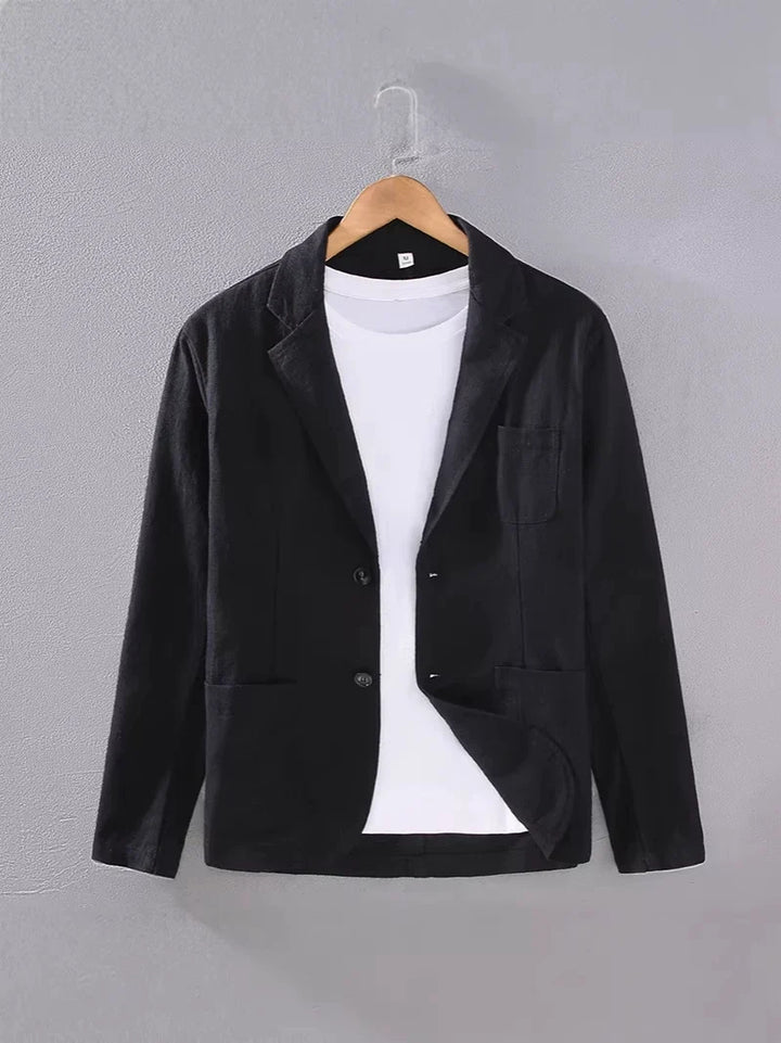 Men's Linen Blazer - Notch Lapel Single Breasted Patch Pocket