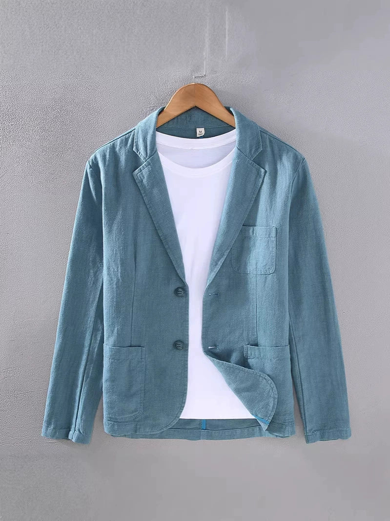 Men's Linen Blazer - Notch Lapel Single Breasted Patch Pocket
