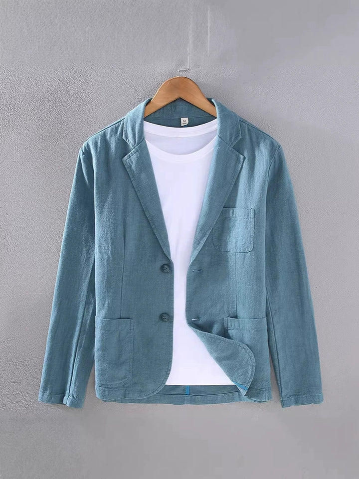 Men's Linen Blazer - Notch Lapel Single Breasted Patch Pocket