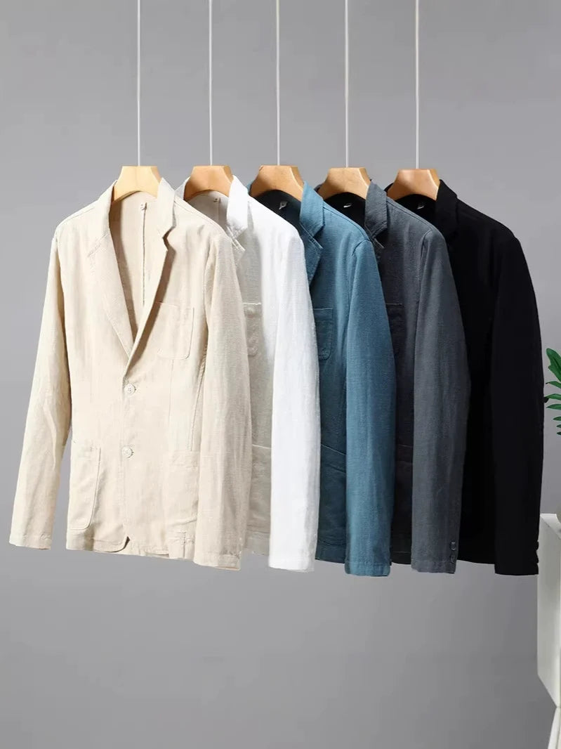 Men's Linen Blazer - Notch Lapel Single Breasted Patch Pocket