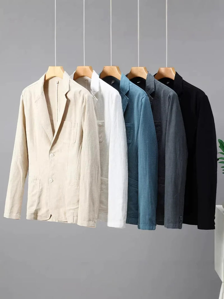 Men's Linen Blazer - Notch Lapel Single Breasted Patch Pocket
