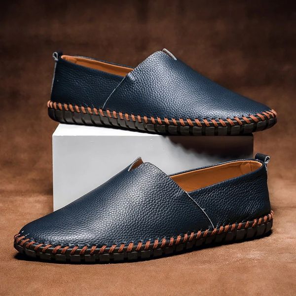 Men's Loafers - Slip On Leather Moccasin Stitch