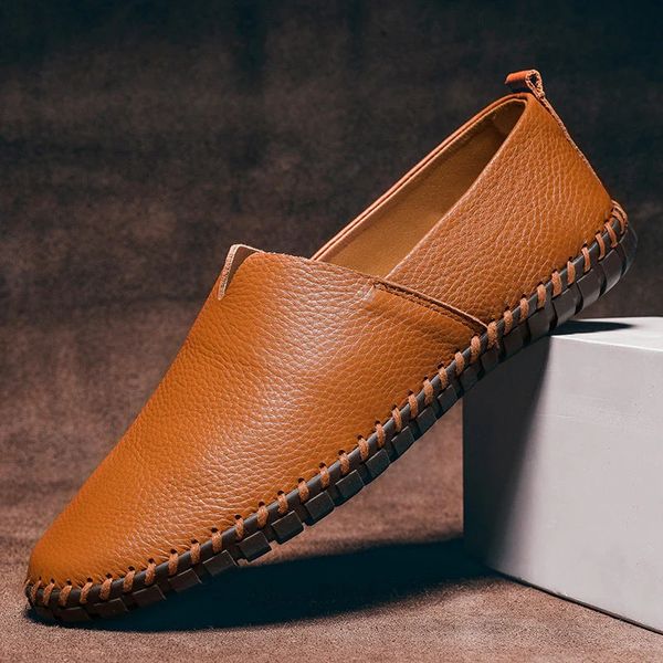 Men's Loafers - Slip On Leather Moccasin Stitch
