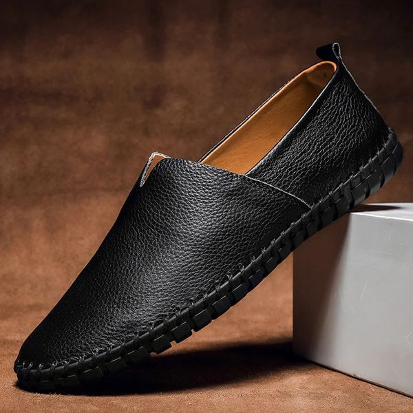 Men's Loafers - Slip On Leather Moccasin Stitch
