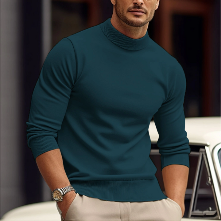 Men's Mock Neck Knit Sweater - Long Sleeve Ribbed Trim Pullover