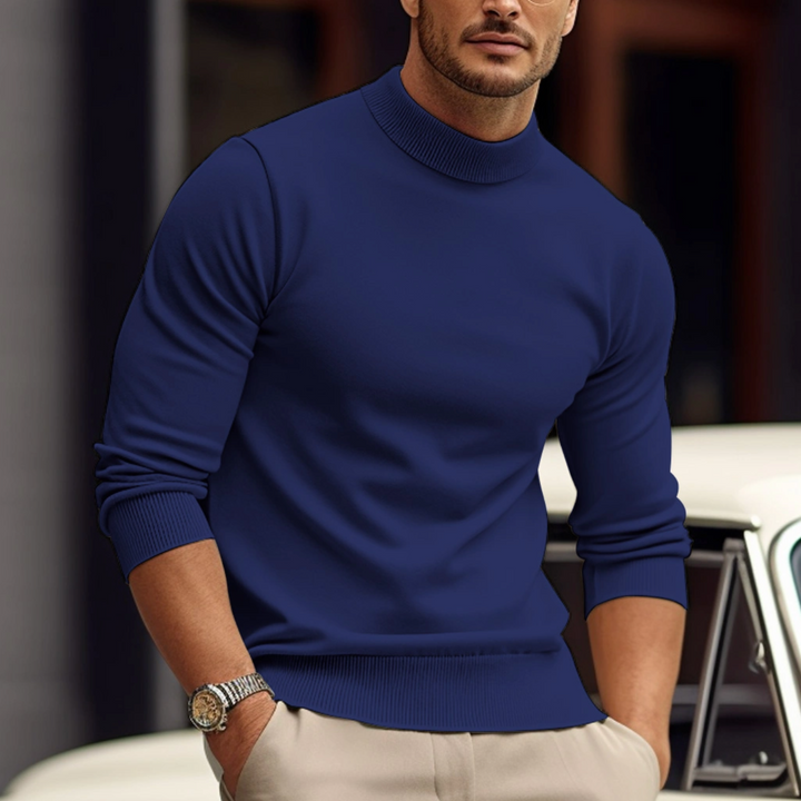 Men's Mock Neck Knit Sweater - Long Sleeve Ribbed Trim Pullover