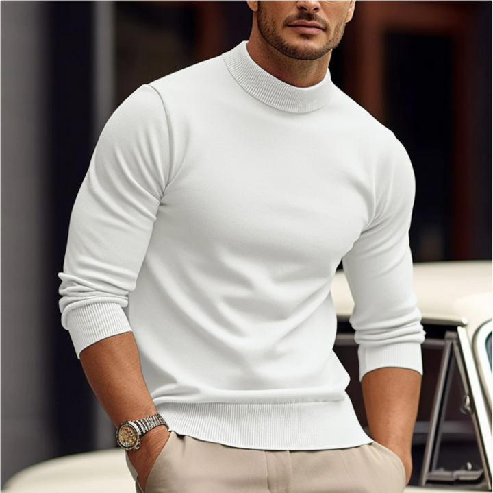 Men's Mock Neck Knit Sweater - Long Sleeve Ribbed Trim Pullover