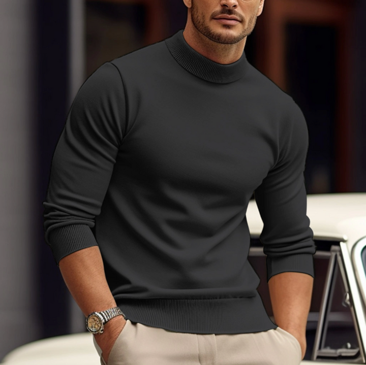 Men's Mock Neck Knit Sweater - Long Sleeve Ribbed Trim Pullover