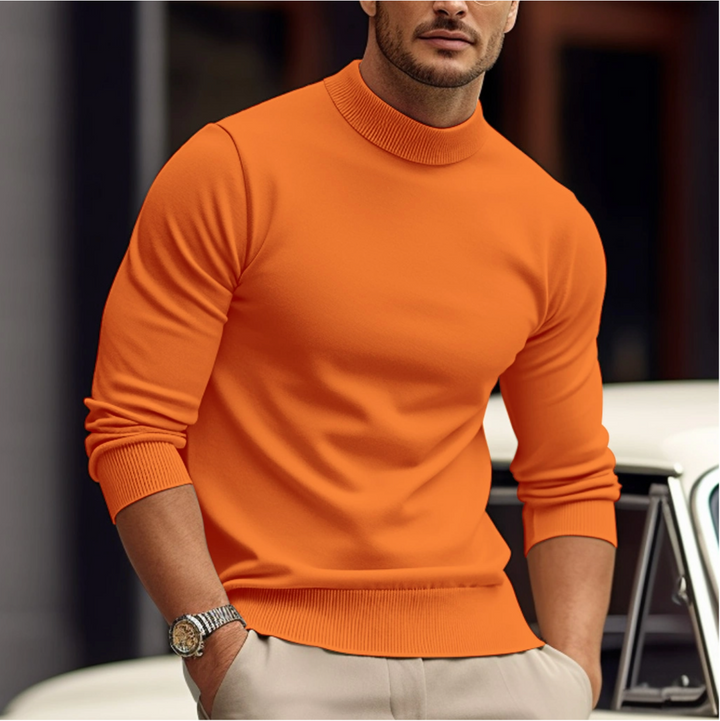 Men's Mock Neck Knit Sweater - Long Sleeve Ribbed Trim Pullover