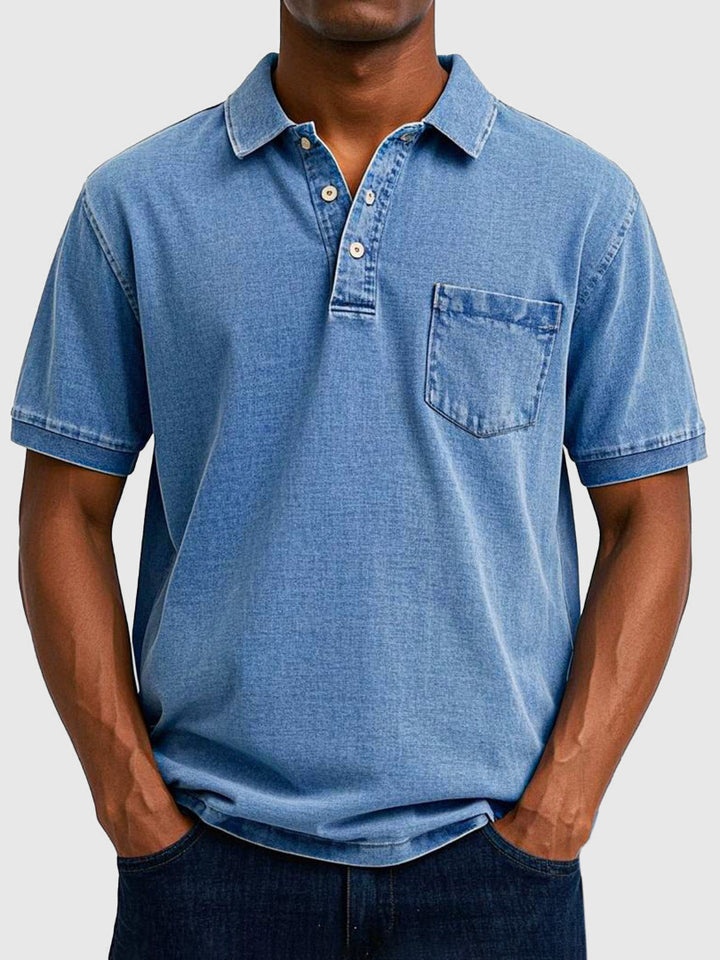 Men's Polo Shirt - Short Sleeve Chest Pocket Washed Finish