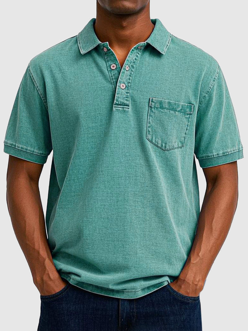 Men's Polo Shirt - Short Sleeve Chest Pocket Washed Finish