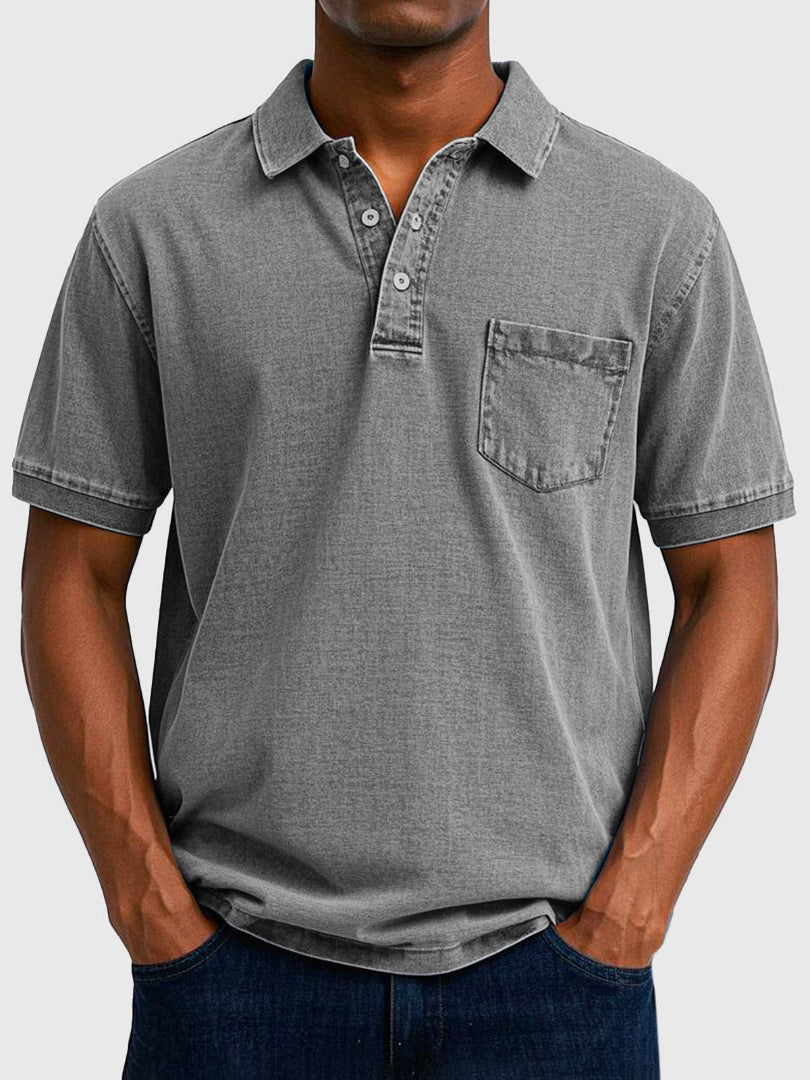 Men's Polo Shirt - Short Sleeve Chest Pocket Washed Finish