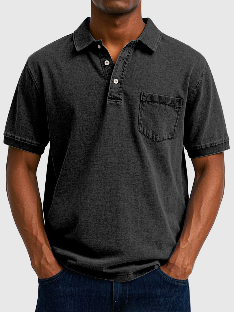 Men's Polo Shirt - Short Sleeve Chest Pocket Washed Finish