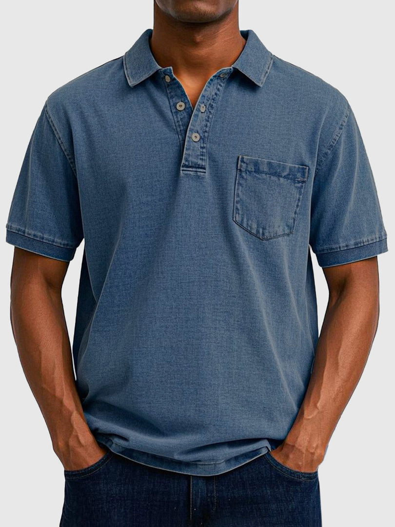 Men's Polo Shirt - Short Sleeve Chest Pocket Washed Finish