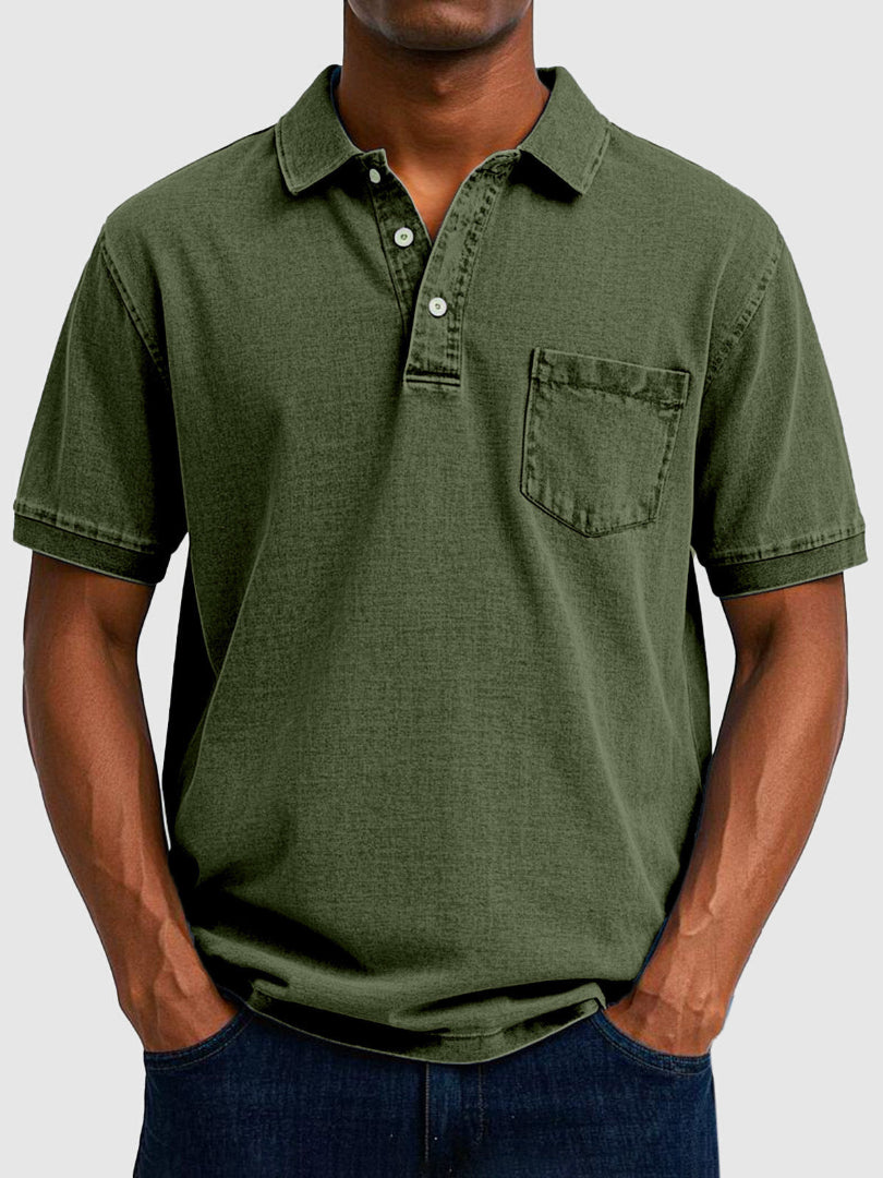 Men's Polo Shirt - Short Sleeve Chest Pocket Washed Finish