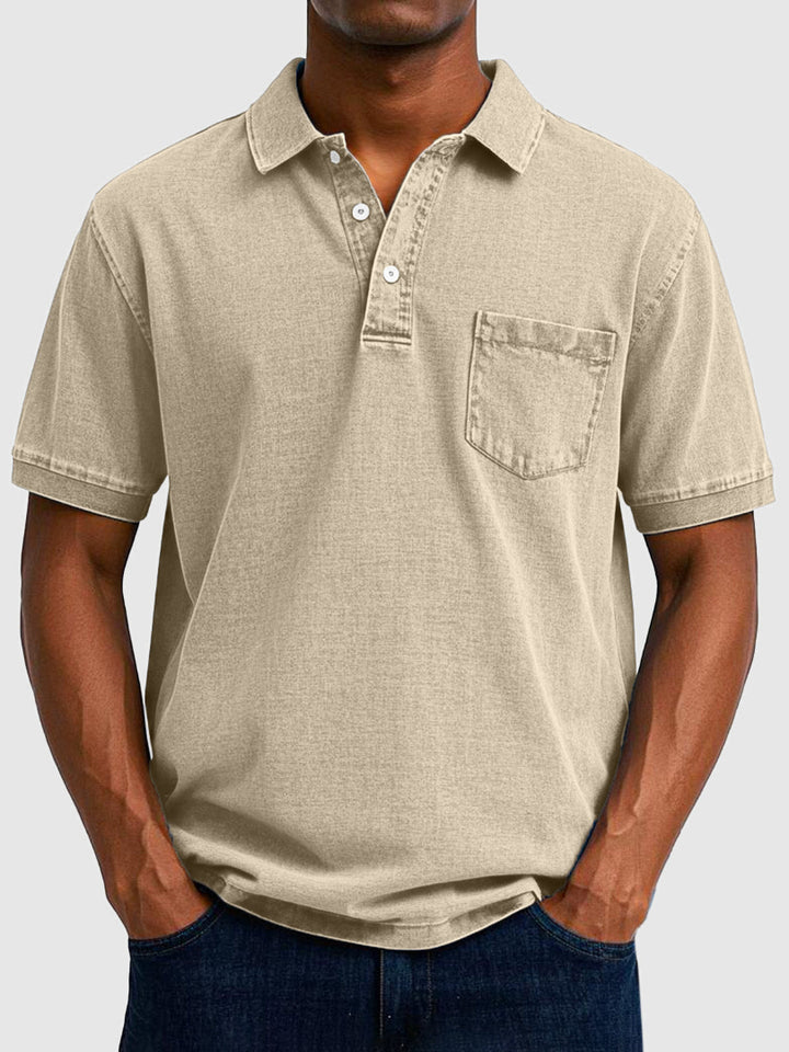 Men's Polo Shirt - Short Sleeve Chest Pocket Washed Finish