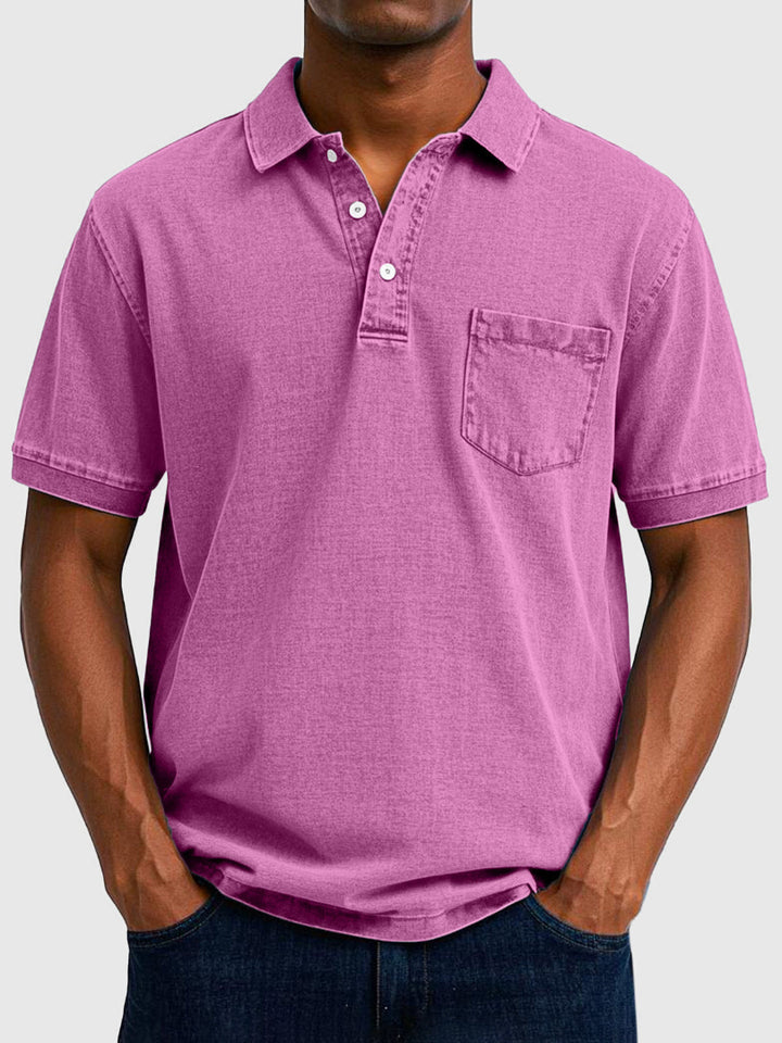 Men's Polo Shirt - Short Sleeve Chest Pocket Washed Finish