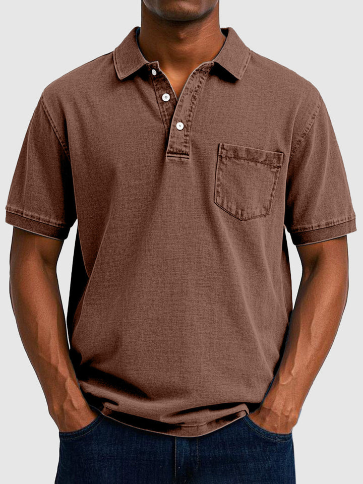 Men's Polo Shirt - Short Sleeve Chest Pocket Washed Finish
