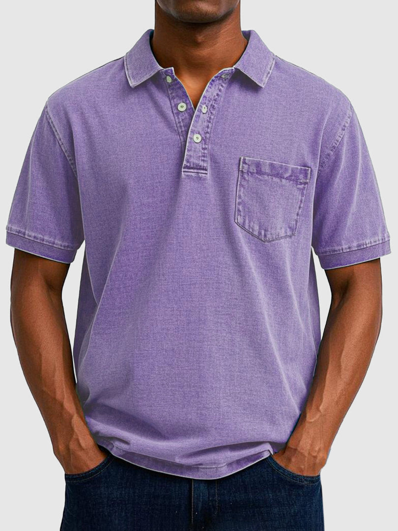 Men's Polo Shirt - Short Sleeve Chest Pocket Washed Finish