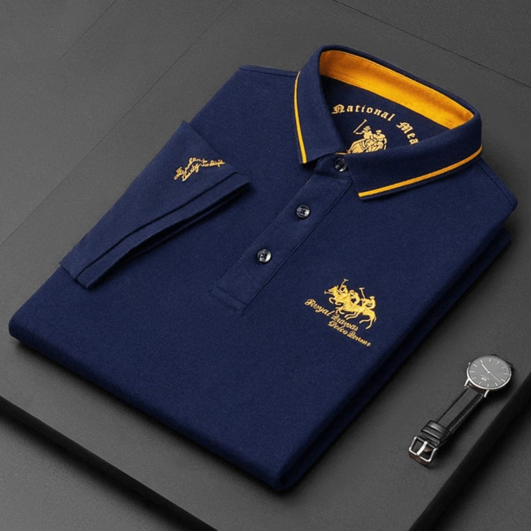 Men's Polo Shirt - Short Sleeve Embroidered Contrast Collar