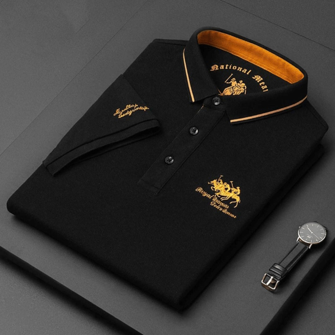 Men's Polo Shirt - Short Sleeve Embroidered Contrast Collar