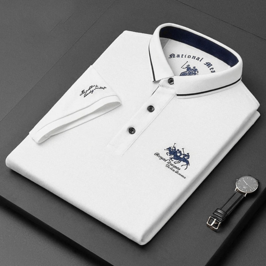 Men's Polo Shirt - Short Sleeve Embroidered Contrast Collar