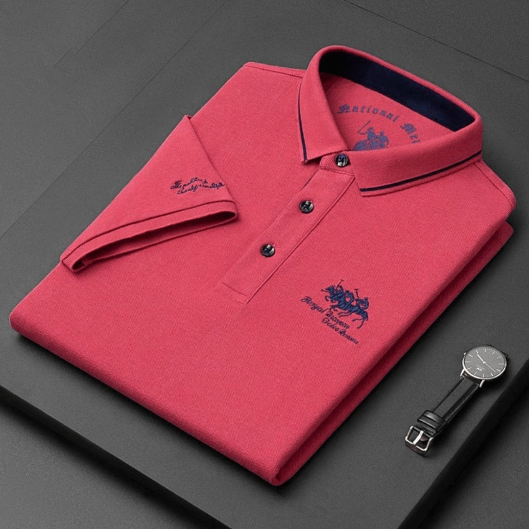 Men's Polo Shirt - Short Sleeve Embroidered Contrast Collar
