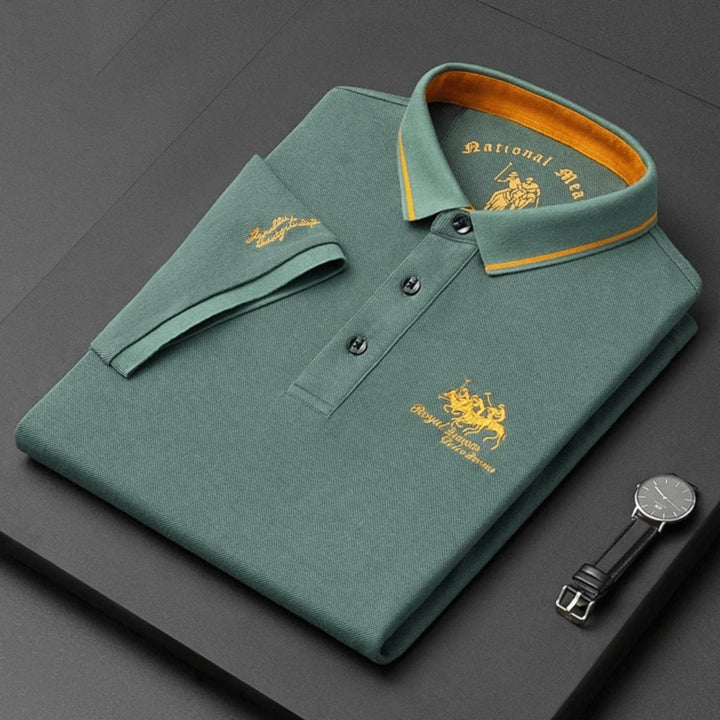Men's Polo Shirt - Short Sleeve Embroidered Contrast Collar