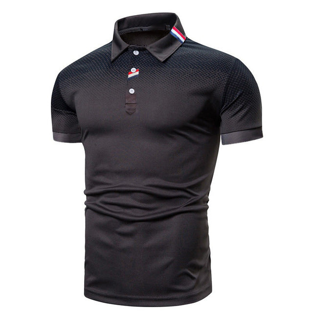 Men's Polo Shirt - Short Sleeve Textured Panel Button Placket