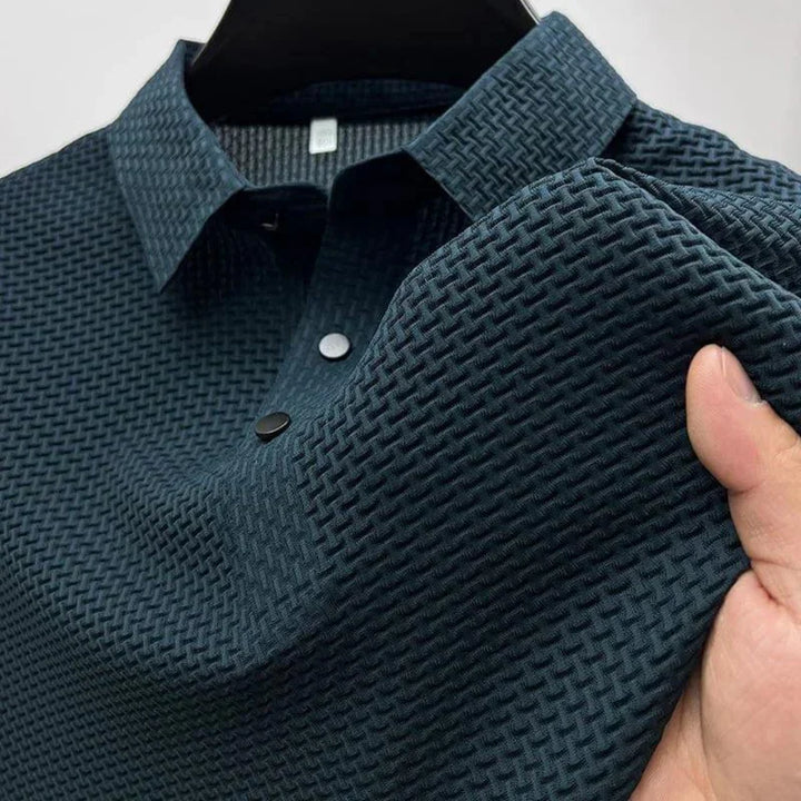 Men's Polo Shirt - Short Sleeve Waffle Knit Button Placket