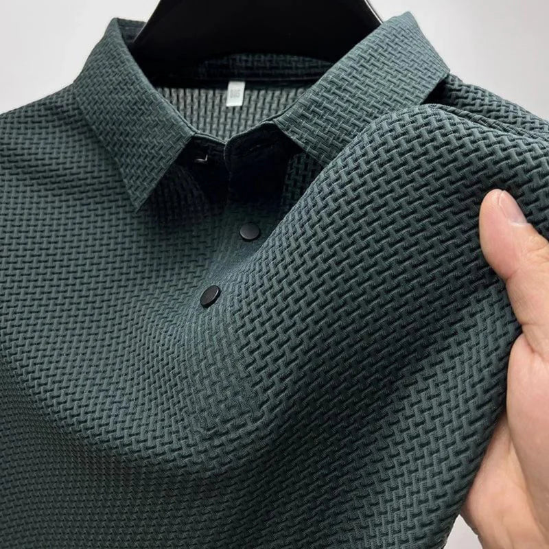Men's Polo Shirt - Short Sleeve Waffle Knit Button Placket