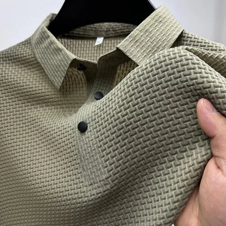 Men's Polo Shirt - Short Sleeve Waffle Knit Button Placket