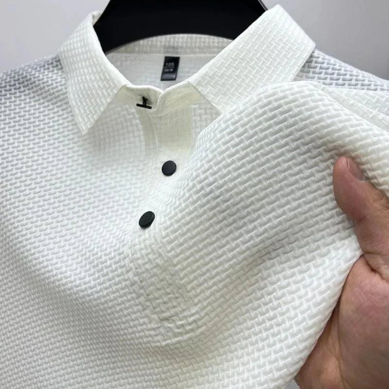 Men's Polo Shirt - Short Sleeve Waffle Knit Button Placket