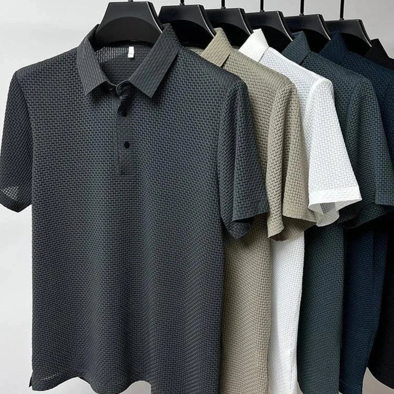 Men's Polo Shirt - Short Sleeve Waffle Knit Button Placket