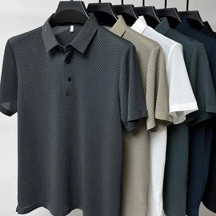 Men's Polo Shirt - Short Sleeve Waffle Knit Button Placket