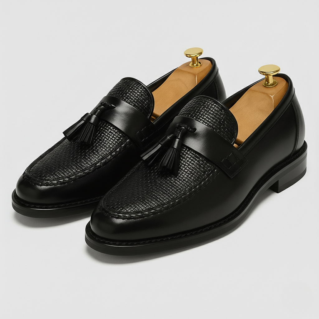 Men's Tassel Loafers - Slip On Leather Woven Panel